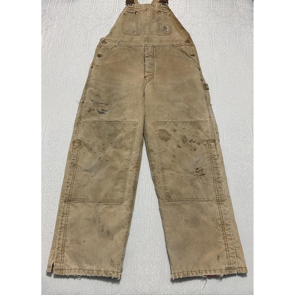 Vintage‎ Carhartt Carpenter Bib Overalls Double Knee 36x27 Workwear R01BRN